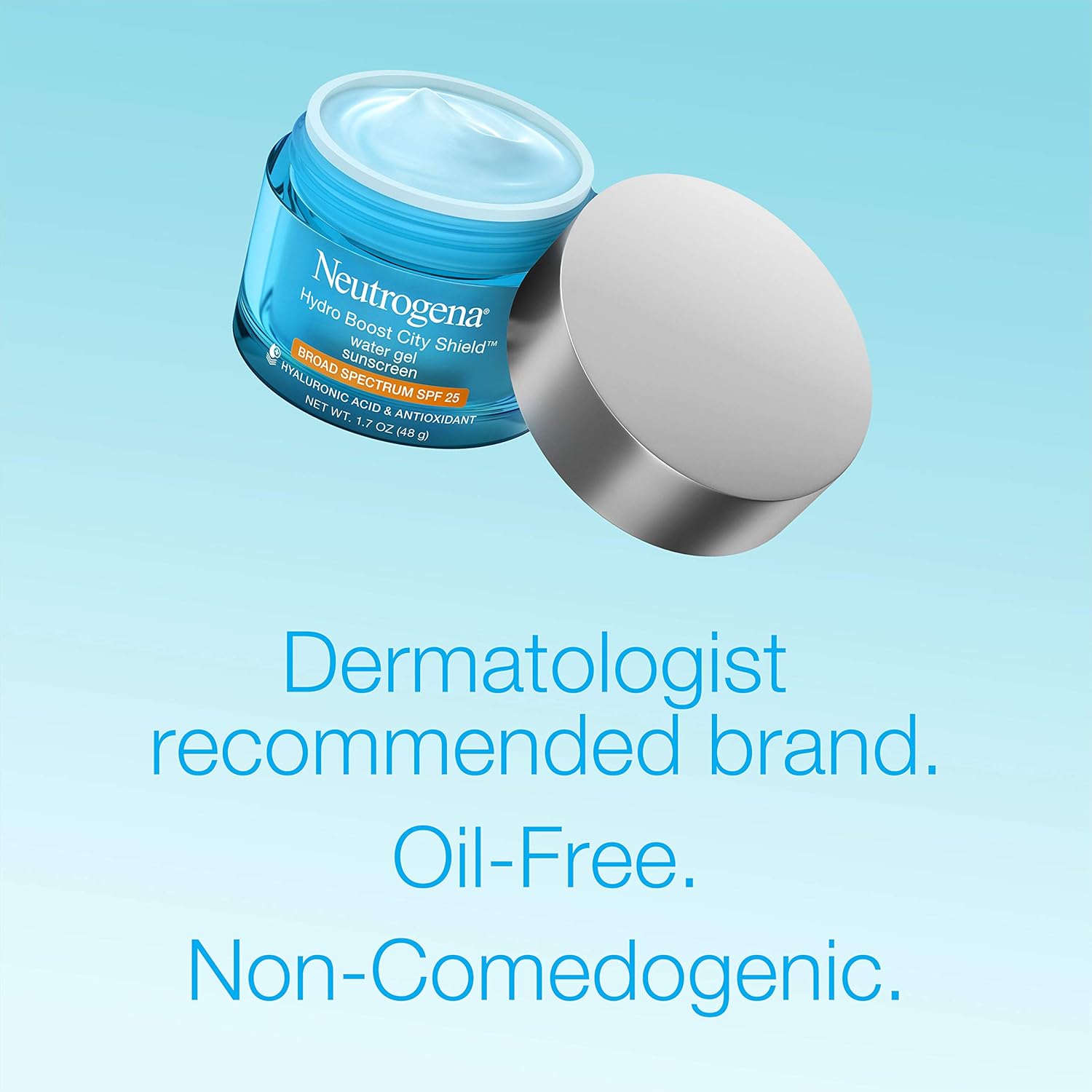 Neutrogena Hydro Boost City Shield Water Gel with Hydrating Hyaluronic Acid, Facial Moisturizer with Broad Spectrum SPF 25 Sunscreen, Oil-Free, Alcohol-Free, Non-Comedogenic, 1.7 oz: Beauty