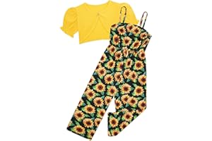 Evensu Toddler Girl Sleeveless Jumpsuits 2 Piece Outfits Ruffle Short Sleeve Cardigan Romper Set for 3-7 Years