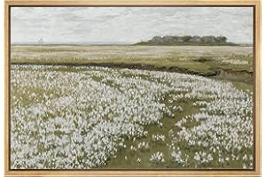 wall26 Framed Canvas Print Wall Art Vintage Retro Countryside Flower Field Nature Wilderness Illustrations Fine Art Decorative Landscape Relax/Calm for Living Room, Bedroom, Office - 24"x36" Natural