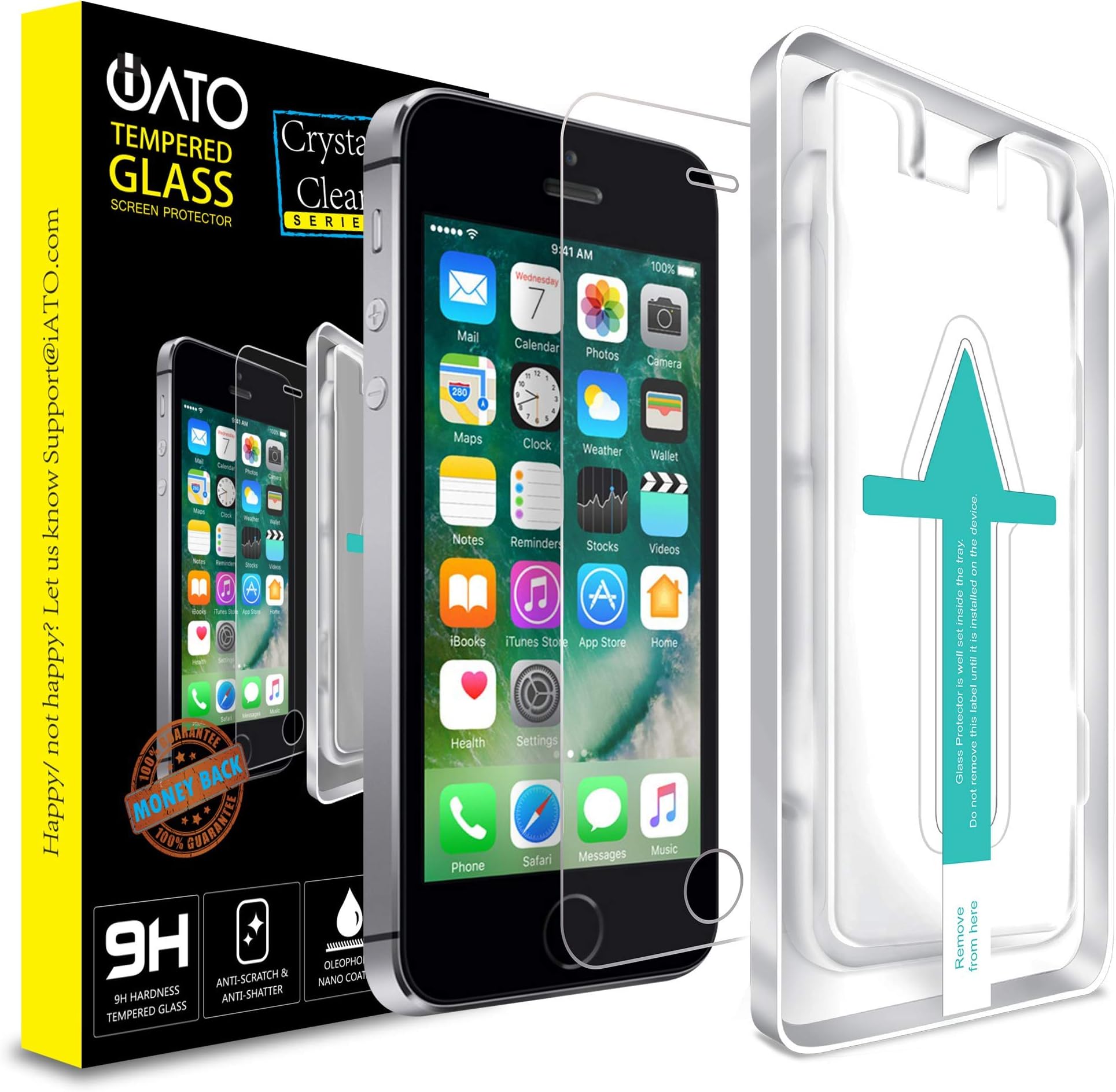 iATO iPhone SE 2016 / 5s / 5 / 5c Screen Protector. Shatterproof & Scratchproof Tempered Glass Screen for Phone Drop Screen Protection with Easy Installation Kit for 4" iPhone SE/5/5s/5c {Pack of 1}