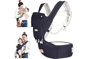 FRUITEAM Baby Carrier with Hip Seat, 6-in-1 Baby Carrier with Waist Stool, Adjustable Baby Carrier for Breastfeeding, One Size Fits All - Adapt to Newborn, Infant & Toddler (Navy)