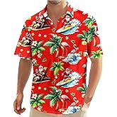 Nidoul Men's Hawaiian Shirts Flamingo Floral Button Down Tropical Holiday Beach Shirts Short Sleeve Casual Vacation