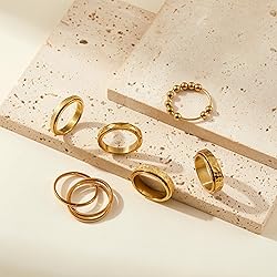 LOFITOR Gold Fidget Rings for Anxiety 6pcs