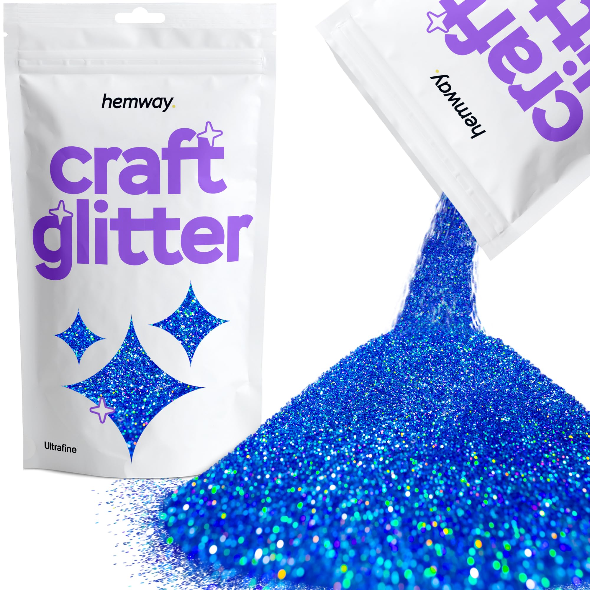 Hemway Craft Glitter Sapphire Blue Holographic 100g Ultrafine Glitter for Crafts, Resin, Cosmetic, Nail, Face, Body, Festival, Tumblers, Art, Candle, Crafting