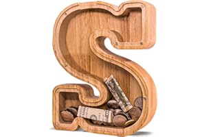 JOOMLAFLY Wooden Letter Piggy Bank for Kids Larger Letter Piggy Bank for Boys and Girls Personalized Piggy Bank Initial Coin Bank Wood Kids Money Bank for Birthday and Festival