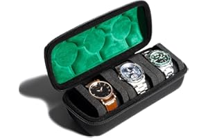 AUKURA Hard Watch Travel Case,3 slots Watch Roll Case Storage and Organizer for Men and Women, with anti-move watch pillow (Black 3slot with green lining)