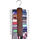 Umo Lorenzo Premium Wooden Necktie and Belt Hanger, Walnut Wood Center Organizer and Storage Rack with a Non-Slip Finish - 20 Hooks (Wooden)&hellip;