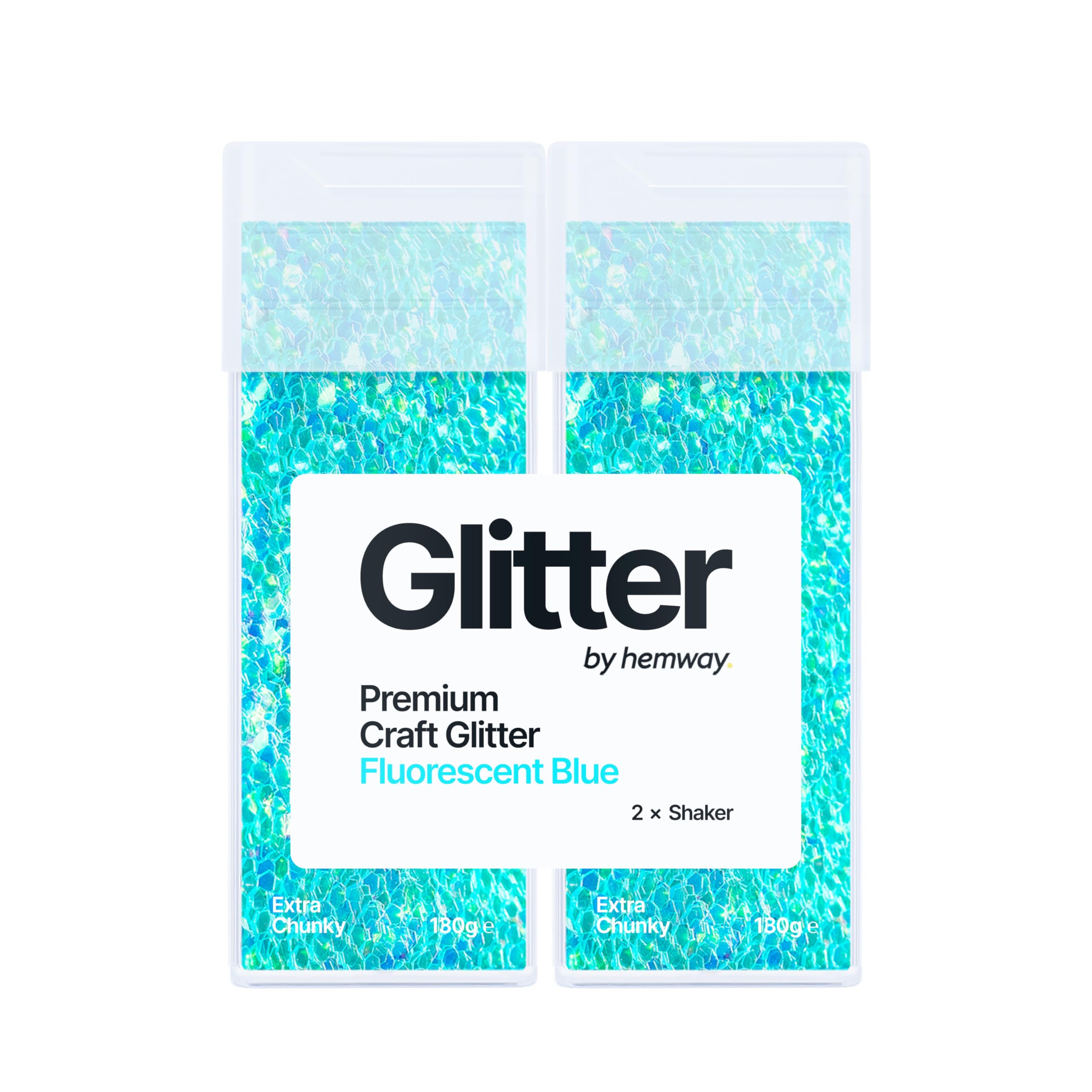 Hemway Glitter Shaker Fluorescent Blue 130g x2 Pack Extra Chunky, Craft Glitter Shakers for Resin & Epoxy Crafts, Christmas Art Supplies, Nail, Body, Face, Eye, Festival, Crafting, Slime, Sparkle