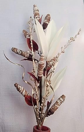 Bunch of Handmade Dry Palm Leaf Flowers, moti Sticks and Dry Palm Leaves Filler, 60cm Bunch