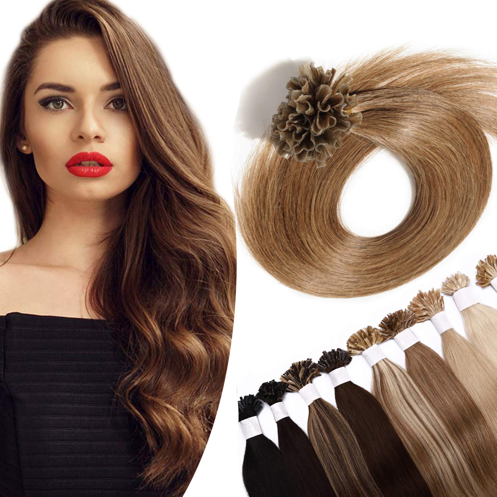 14 inch SEGO Pre Bonded Human Hair Extensions [0.5g*100 Strands] #6 Light Brown Keratin Nail U Tip 100% Remy Real Invisible Straight (50g)