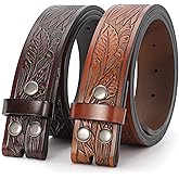 SANSTHS 2 Pack Western Belts for Men without Buckle, Cowboy Belt for Buckle Western Leather Belt Straps for Jeans