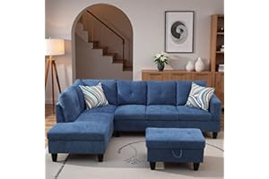 Topcomfy 97.5" L Shaped Couch Set, Modular Sectional Couches for Living Room with Storage Ottoman, 4 Seat Home Sofa Living Room Furniture Sets with Chaise for Apartment Office (Velvet, Blue)