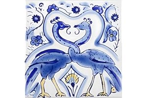 Casablanca Market MT022 Mediterranean Ceramic Peacocks Decorative Tile, Blue