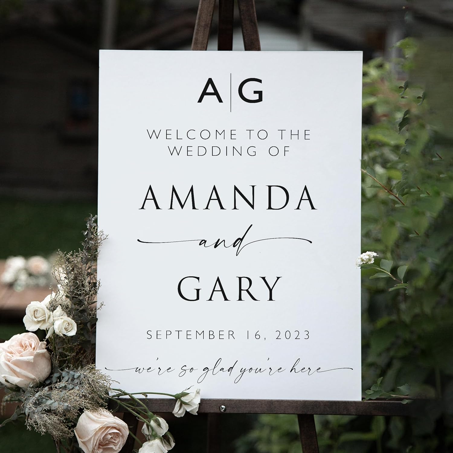 Mixed Media - Wooden Wedding Welcome Sign: Custom Wedding Decor Display Date & Couple Name, Personalized Welcome Wedding Sign, Weathered Oak Stain Wood Sign, Wedding & Reception Decorations