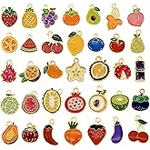 Boranran 70Pcs 35 Styles Enamel Fruit Charms for Jewelry Making, Alloy Charms for Bracelet Earrings, DIY Craft Pendants Bulk 2Pcs/Design