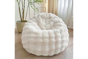 LIFEREVO Kids Fluffy Faux Rabbit Fur Bean Bag Chair Cover (No Filler), Soft Luxury Fuzzy Stuffed Animal Storage Bubble Bean Bag Home Decor, Comfy Shaggy Furry Beanbag Cover Kids Girls Adults, Beige