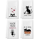 DETIHO ETIHO Black Cat Kitchen Towel, Cat Lover Gifts for Women, Funny Dish Towels Decorative Set 16x24 Inches Set of 4, Hand Tea Towels for Kitchen Bathroom (A14)