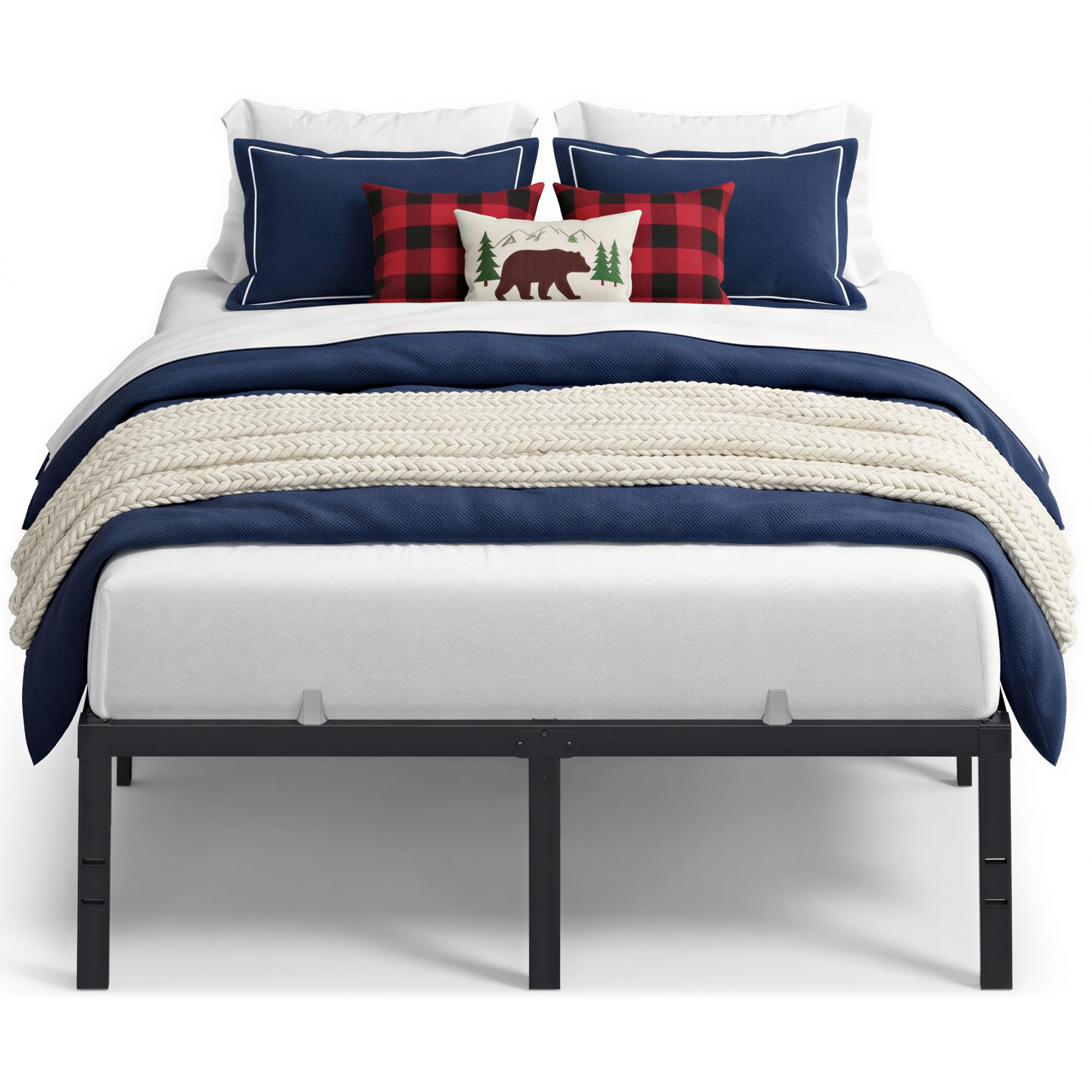 VASAGLE Full Metal Bed Frame 16 Inches Tall, 1100 lb Weight Capacity, No Box Spring Needed, with Under-Bed Storage, Easy Setup, Heavy-Duty Platform Bed, Mattress Retainers, Matte Black URMB662BD02S