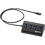 Amazon Basics USB 3.1 Type-C to 4-Port Aluminum Hub Connector, Black