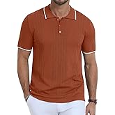 KUYIGO Men's Knit Hollow Out Polo Shirts Short Sleeve Button Collared Shirt Fashion Casual Summer Tops