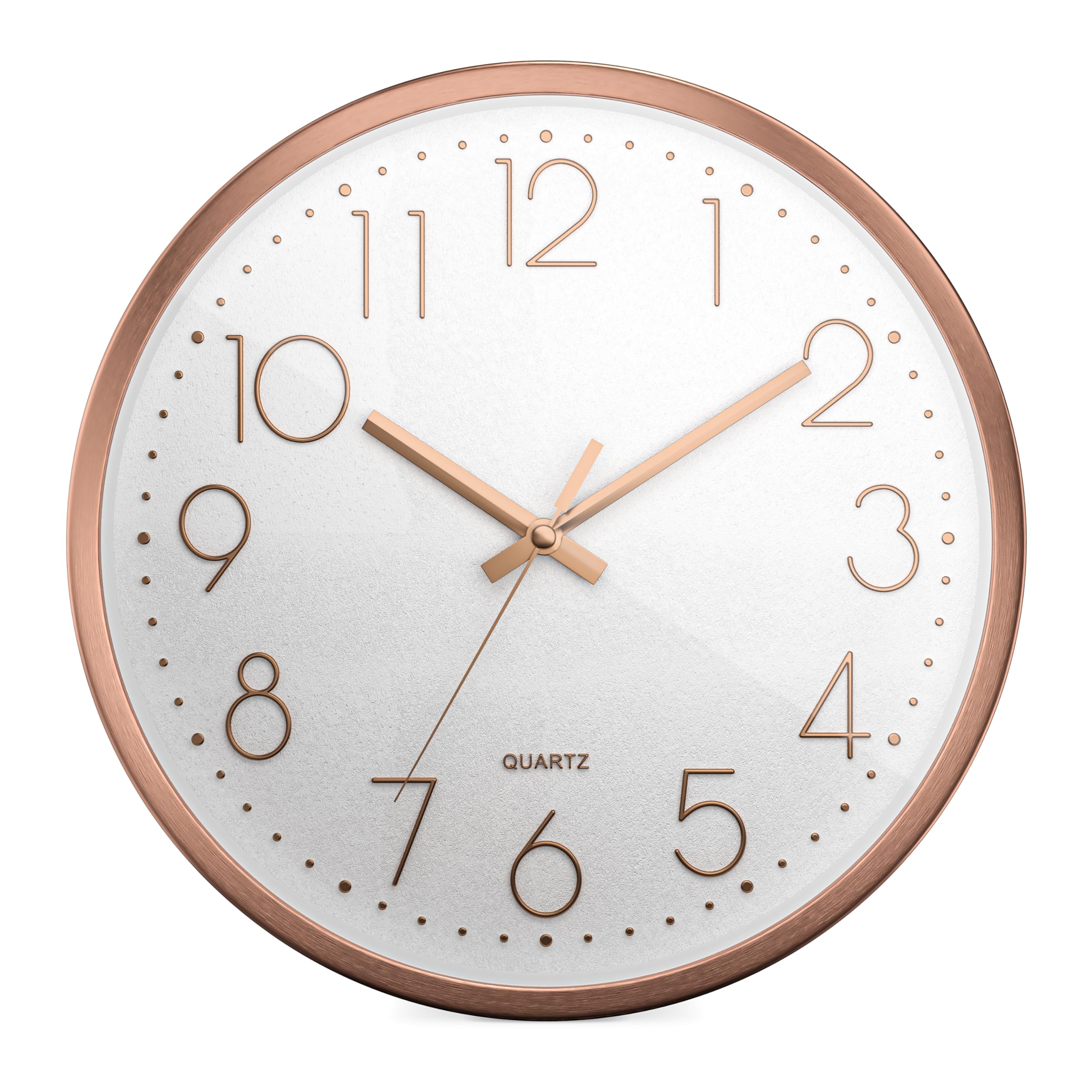 Mebus Quartz Wall Clock, Quiet Movement without Tick-Tack Noise, Aluminium Frame, Arabic Dial, 3D Numbers, Aluminium Hands, Colour: Rose + White, 30 cm