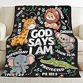 Snanna Bible Verse Blanket, Christian Gifts, God Says I am Blankets,Giraffe Lion Koala Elephant Print Animal Blankets, Cute Religious Baptism Gift for Son,Animals Lover Room Bed Decoration, 40"x50"
