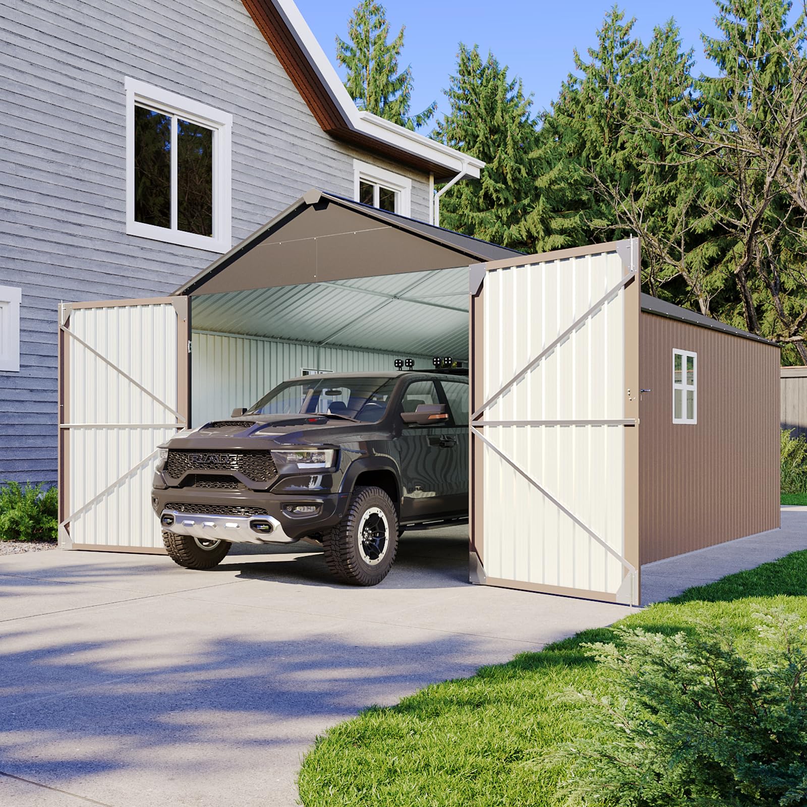 Aoxun 12'x20' Carport Shed Outdoor Metal Storage