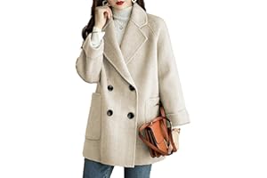 Bankeng Women's Winter Wool Blend Coat Notch Lapel Double Breasted Peacoat Loose Warm Coat Mid-Long Outerwear