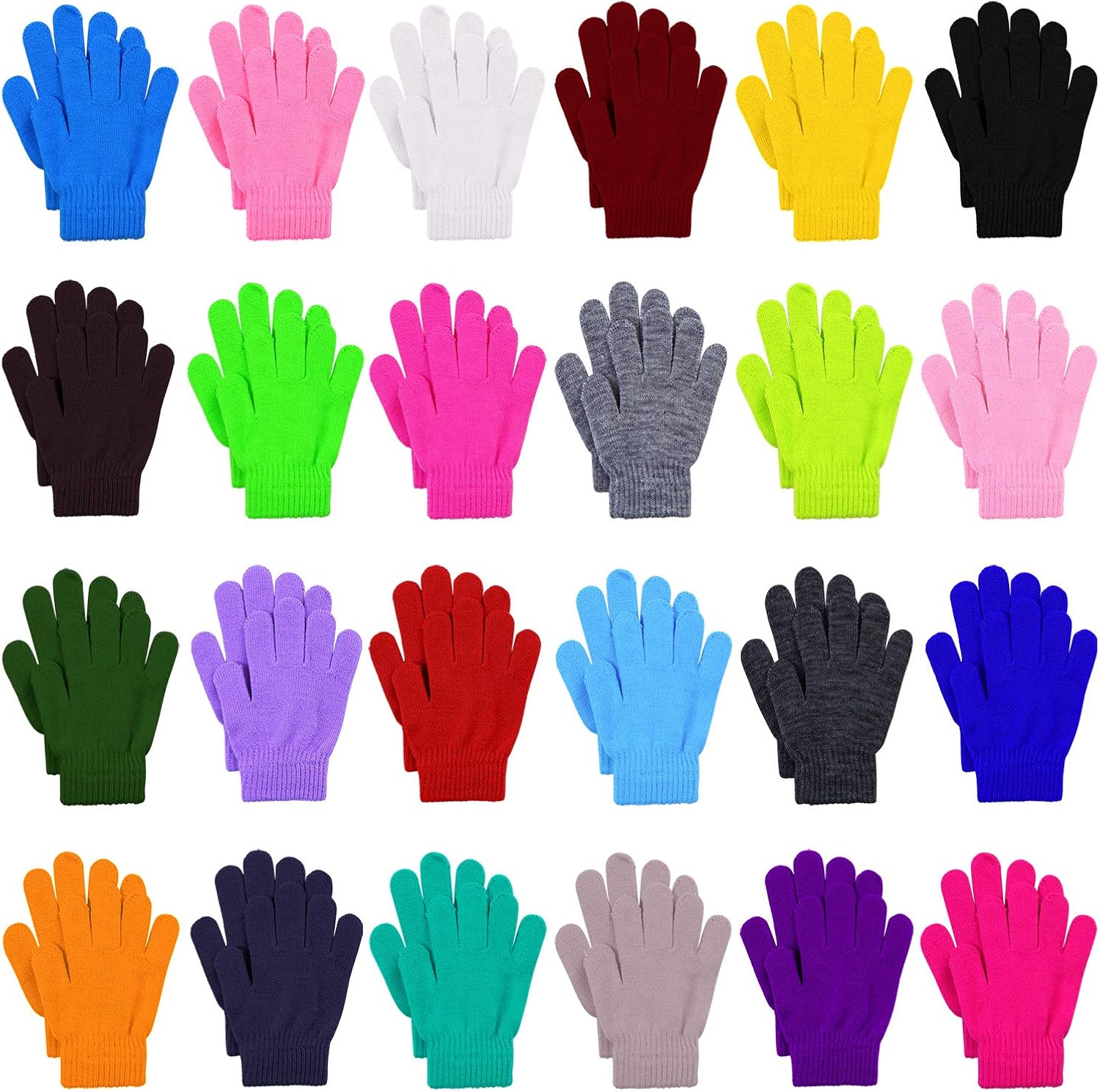 Cooraby 24 Pairs Kids Gloves Winter Magic Gloves Warm Knitted Stretchy Full Fingers Gloves: Clothing