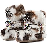 North Oak Women Snow Boots Faux Fur Mid Calf Boots Lace-up Fluffy Fuzzy Warm Comfortable Non-slip Round Toe Winter Flats Shoes