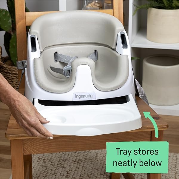 INGENUITY BABY BASE 2-IN-1 BOOSTER FEEDING AND FLOOR SEAT WITH SELF-STORING TRAY – CASHMERE