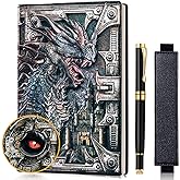 Vintage Dragon Embossed Leather Notebook DND Notebook Travel Journal with Ballpoint Pen and Pen Sleeve.Antique Handmade A5 Journal,Hardcover Liner,Writing Notebook Gift for Men&Women(Colorful)