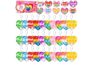 LKTVYS 💖30Packs Valentines Day Gifts with Heart Pop Fidget Keychain Sensory Toys,Valentines Gift Bulk for Classroom School Party Favors,Mini Pop Bubbles Class Exchange Gifts Cards for Boys Girls Toddlers