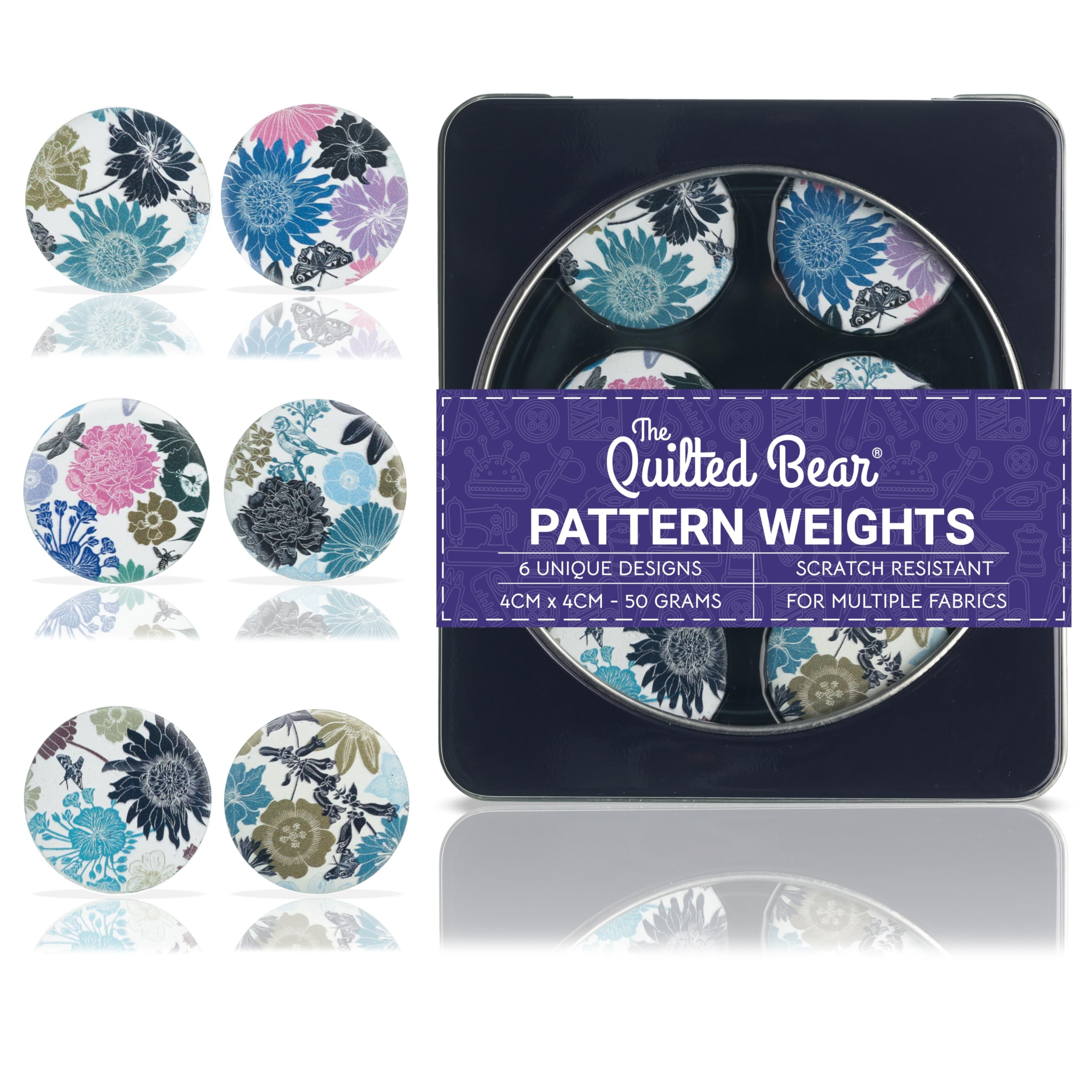 The Quilted Bear Pattern Weight Set – Scratch-Resistant Fabric Weights for Secure Pattern Cutting, Sewing Supplies & Quilting Supplies (Kate Heiss - Floral)