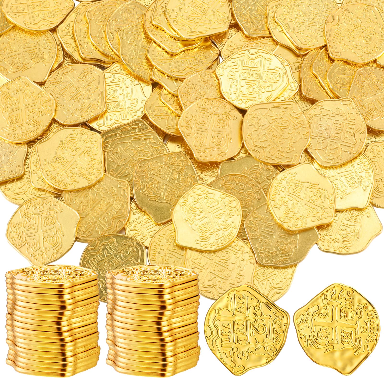 Photo 1 of Hanaive 200 Pcs Metal Pirate Coins Set Gold Coins Treasure Chest Spanish Doubloon Fake Tokens for Boys and Girls Board Games Pirate Party Cosplay(Gold)