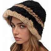 LVCOMEFF Natural Mink Fur Hat Knitted Beanie Hat Warm Cap Multicolor for Winter Outdoors Classic