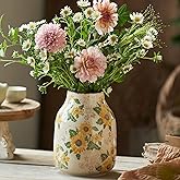 Levvohd Vintage Ceramic Vase, 7.7 Inch Yellow and Beige Sunflower Floral Modern Flower Vases for Home Decor Aesthetic Living Room Bookshelf Office Tuscan Decorations (Conical)