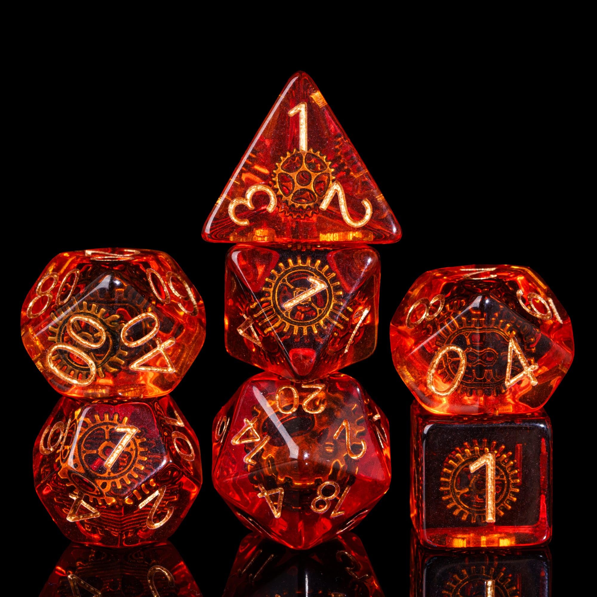 Cusdie 7-Die DND Dice, Polyhedral Dice Set Filled with Gears, for Dungeons and Dragons Role Playing Game Dungeons and Dragons D&D Dice (Red Copper) — image 1