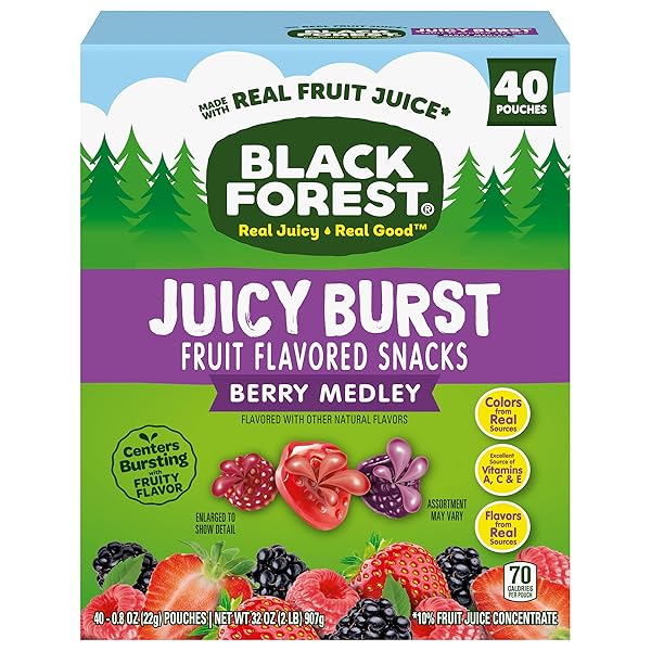 BLACK FOREST JUICY BURST FRUIT SNACKS, BERRY MEDLEY, 0.8 OUNCE POUCHES (40 COUNT)