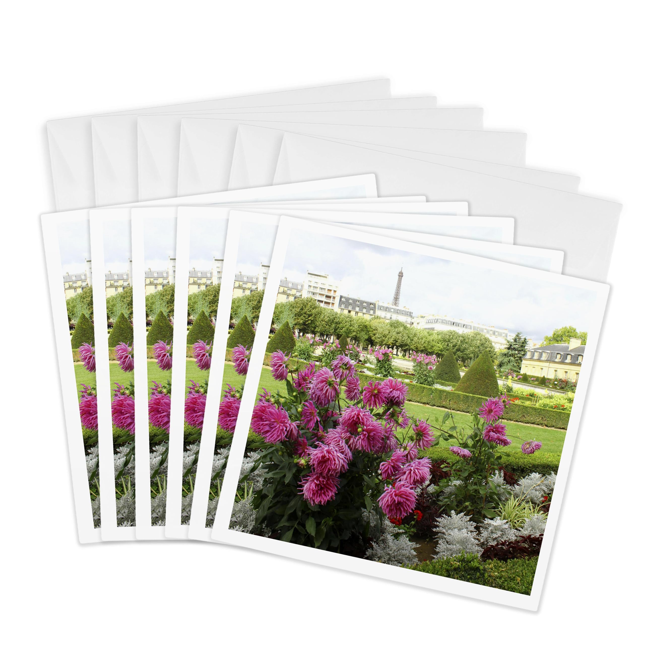 3dRose gc_38306_1 6 x 6-Inch "The Breathtaking Gardens Near Les Invalides in Paris Being Watched Over x The Eiffel Tower" Greeting Card (Pack of 6)
