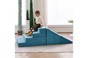 jela Toddlers Climbing Toys Indoor, Toddler Climbing Toys Indoor Playset, Safe Soft Foam Climbing Blocks with Slide Stairs, Climbing Toys for Toddlers Luxury Miss Fabric, Soft Couch Slide (Lightblue)