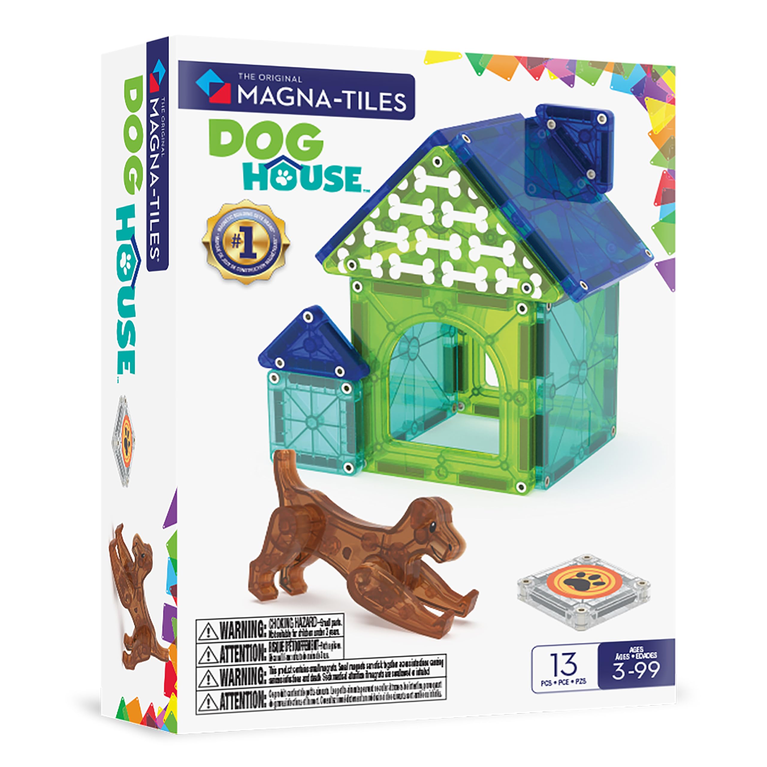 Magna-Tiles Dog House 13-Piece Magnetic Construction Set, The Original Magnetic Building Brand