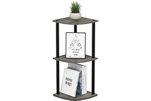Furinno TURN-N-TUBE Corner Shelf, 3-Tier Corner Bookshelf, Display Storage Shelves with Open Shelves, for Organization and Storage, Living Room, Home Office, Garage, French Oak