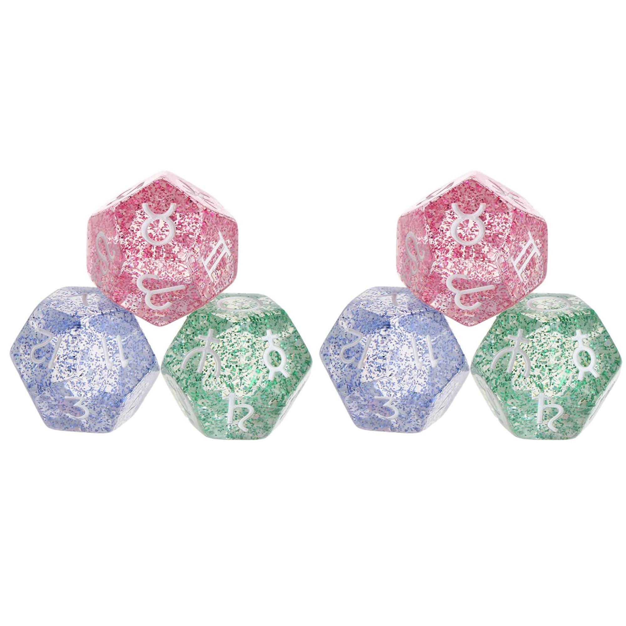 POFET 2 Set 6pcs Multicolor 12 Sided Resin Dice Astrology Tarot Constellation Divination Model B