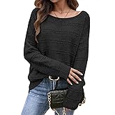 Flamingals Crochet Knit Sweater for Women Long Sleeve Cute Elegant Hollow Out Boat Neck Cozy Oversized Tunic Sweater 2026 Black S