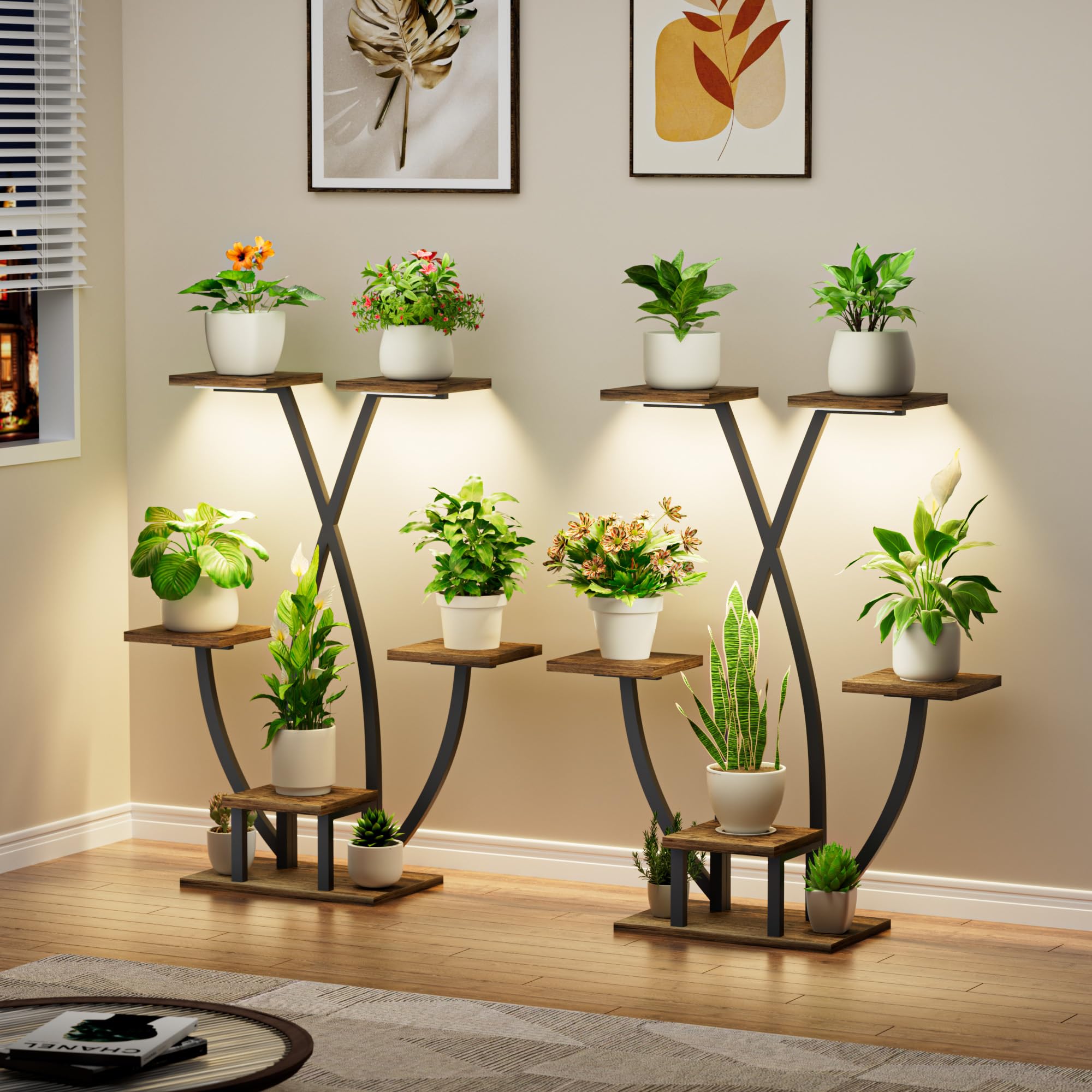 Photo 1 of **INCOMPLETE** Plant Stand Indoor with Grow Light - 2 Pack Metal Plant Shelf, 6 Tiered Corner Plant Stand for Multiple Plants Display Rack Holder, Flower Stand for Indoor Plants, Balcony, Patio, Living Room, Garden