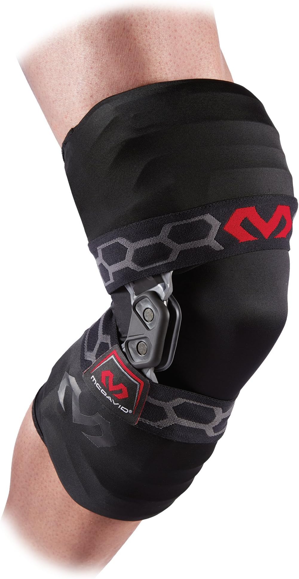 McDavid Bionic Knee Brace with Compression Sleeve. BIO-LOGIX Hinged Lateral Support for Instabilities, Ligament, ACL, MCL, PCL, Meniscus Injury, Pain Relief, Recovery, Preventive Hyperextension. Semi Rigid Aluminum Hinge, Hard Brace. For Men and Women, Left or Right side. Heavy Duty