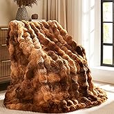 L'AGRATY Faux Fur Throw Blanket: 50" x 60" Luxury Soft Fluffy Thick Rabbit Fur Blankets for Couch Bed Sofa - Cozy Plush Bubble Blankets for Home Decor: Warm Flannel Fleece Decorative Blanket