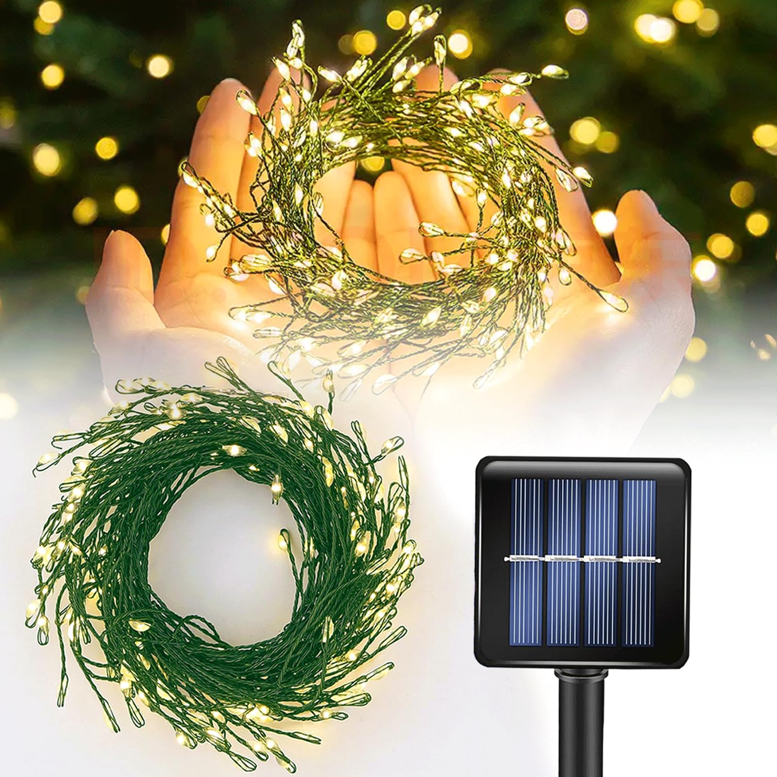 Photo 1 of ITICdecor Solar Powered String Lights Outdoor 9.8FT 120 LED Waterproof Firecracker Fairy Lights with 8 Modes Green Copper Wire for Christmas Garden Wedding Patio Garden Yard Decor