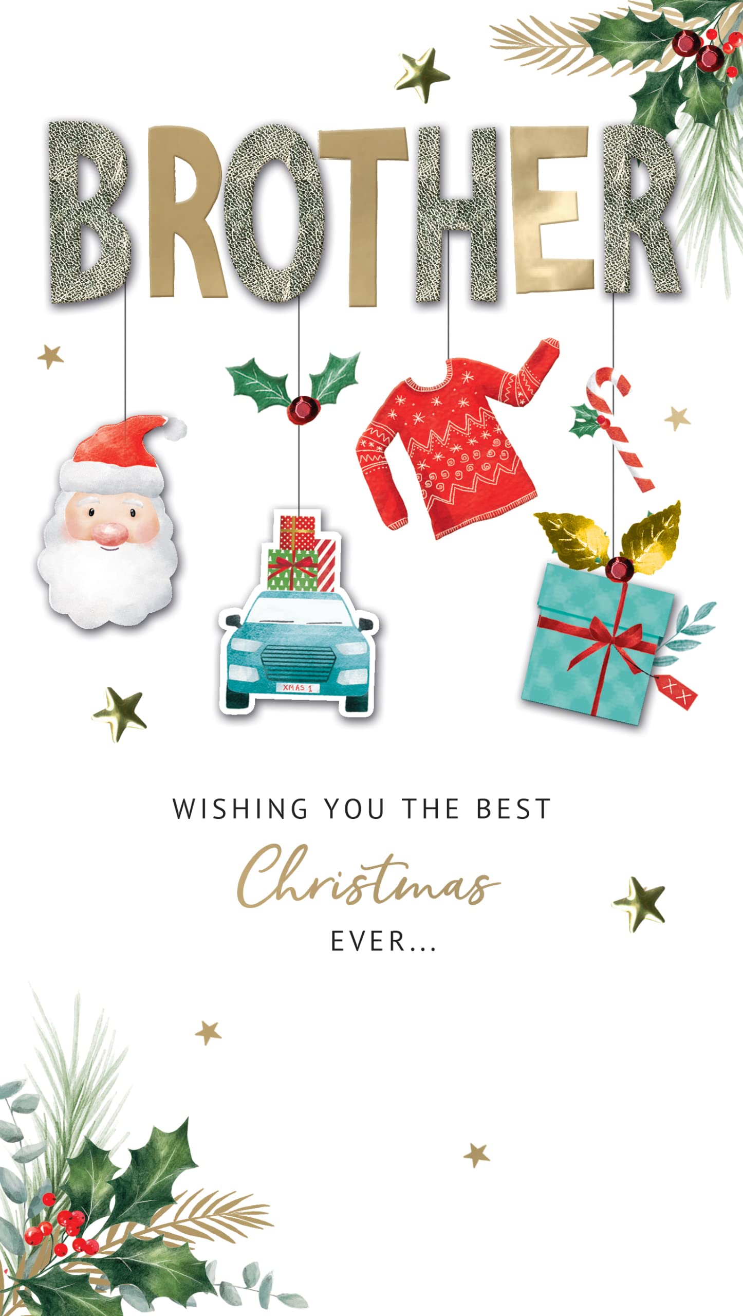 Brother Festive Santa Embellished Christmas Card Hand-Finished Champagne Cards XCDC355